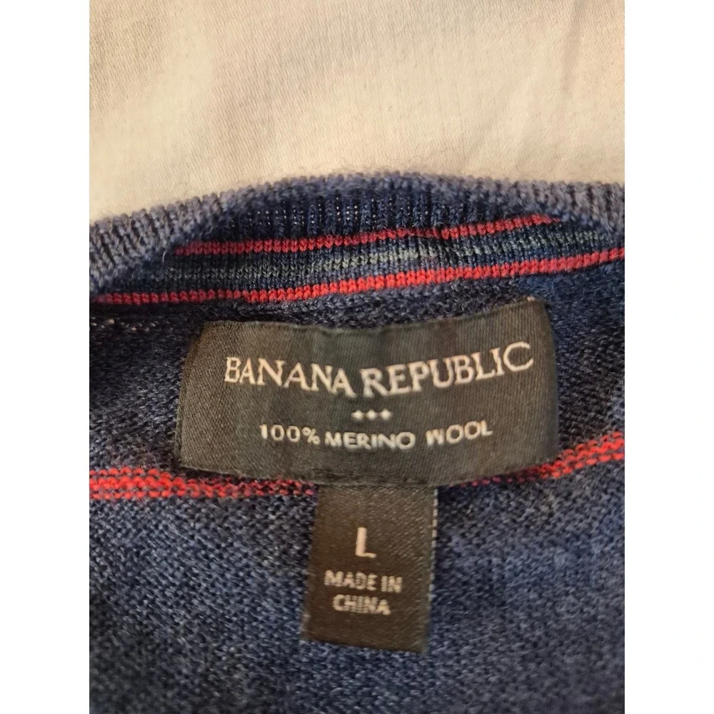 Banana Republic Mens Blue Striped 100% Merino Wool Crewneck Sweater Large